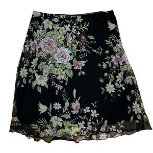 Y2k Vintage Tabloid Dark Floral Whimsical Mesh Skirt 2X Lettuce Hem Fairycore